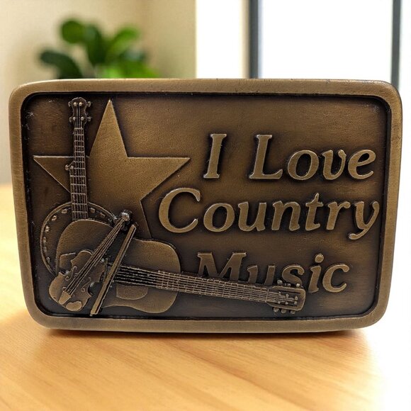 I love‎ Country Music Belt Buckle Brass Color Indiana Metal Craft - Picture 1 of 6